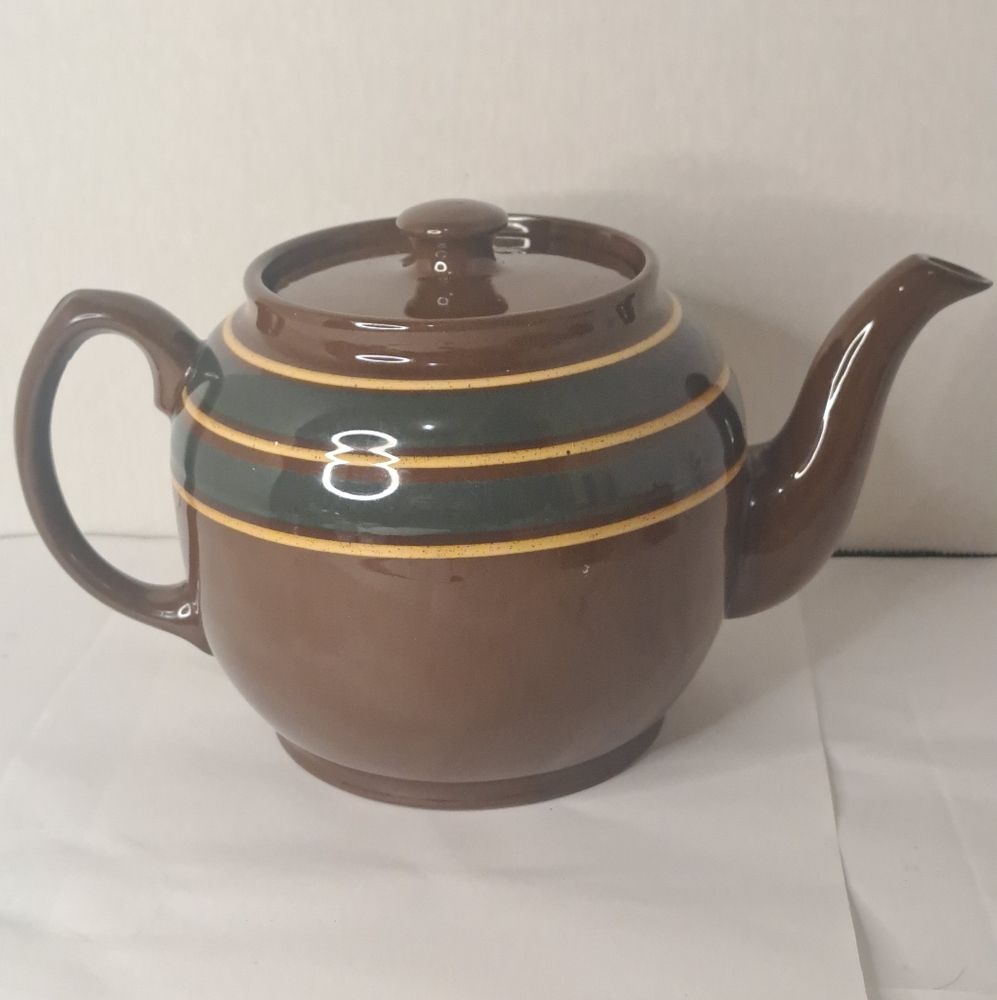 Vintage Sadler Teapots / Brown with Yellow/Green Stripes